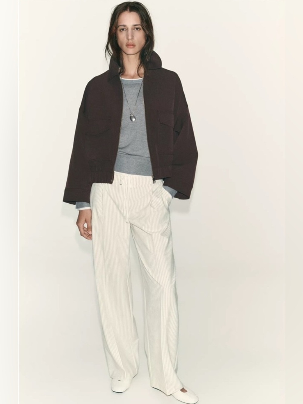 Double waist wide leg pants